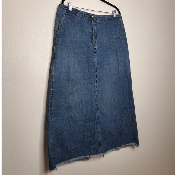 Vintage y2k Denim Maxi Skirt Slit Button Boho Fairy Jones Jeans 16 Western - Picture 2 of 5